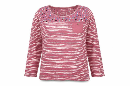 Mantaray Women Pink Striped Cotton Long Sleeve T-Shirt Size 14