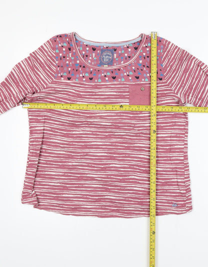 Mantaray Women Pink Striped Cotton Long Sleeve T-Shirt Size 14