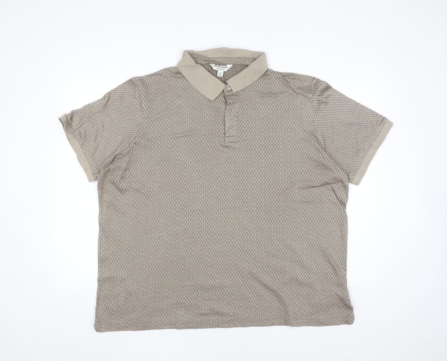 Marks and Spencer Autograph Men's Beige 3XL Geometric Cotton Polo Shirt
