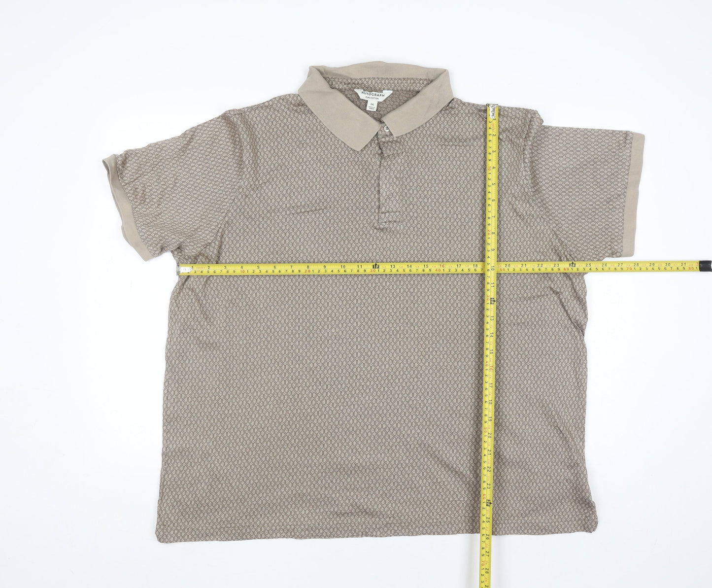 Marks and Spencer Autograph Men's Beige 3XL Geometric Cotton Polo Shirt