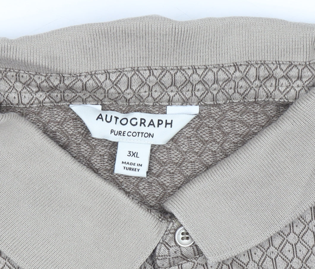 Marks and Spencer Autograph Men's Beige 3XL Geometric Cotton Polo Shirt