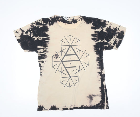 Arcade Fire Men’s Beige Tie-Dye Band Graphic Cotton T-Shirt M