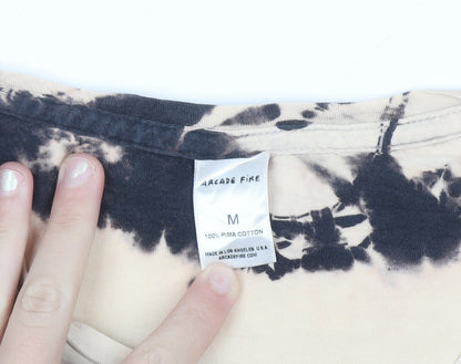 Arcade Fire Men’s Beige Tie-Dye Band Graphic Cotton T-Shirt M