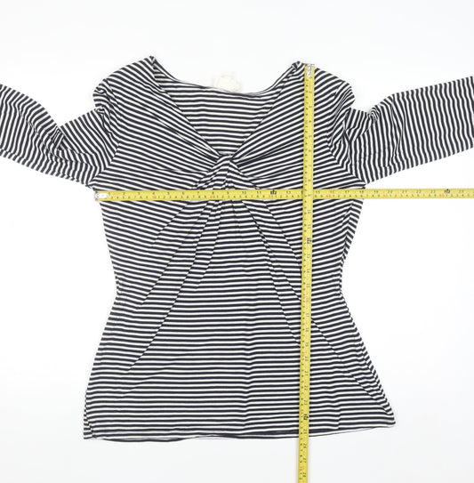 Linea Women’s Black Striped 3/4 Sleeve V-Neck Jersey Top XL