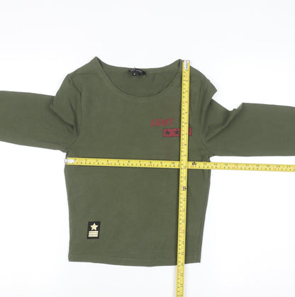 New Look Women's Green Army Long Sleeve Cotton T-Shirt Size 8