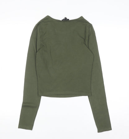 New Look Women's Green Army Long Sleeve Cotton T-Shirt Size 8