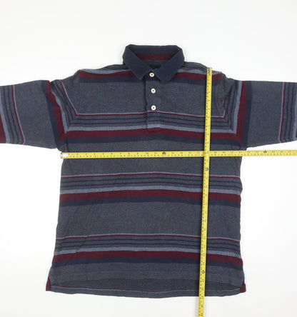 Marks and Spencer Blue Harbour Men's Blue Striped Cotton Henley Jumper M