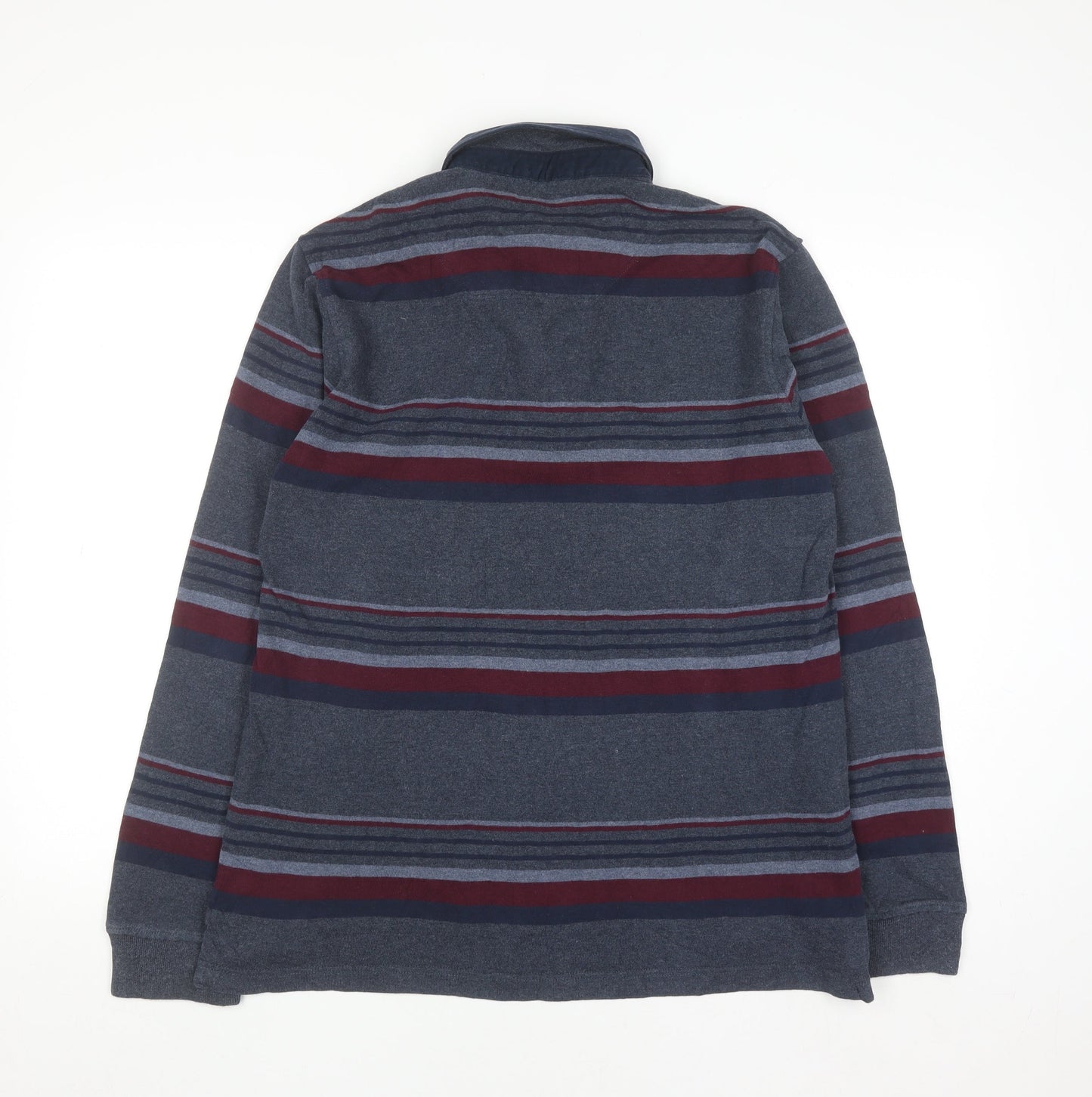 Marks and Spencer Blue Harbour Men's Blue Striped Cotton Henley Jumper M