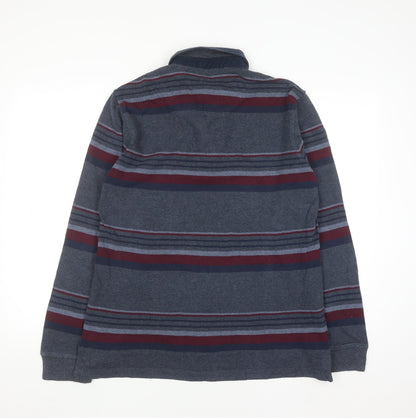 Marks and Spencer Blue Harbour Men's Blue Striped Cotton Henley Jumper M
