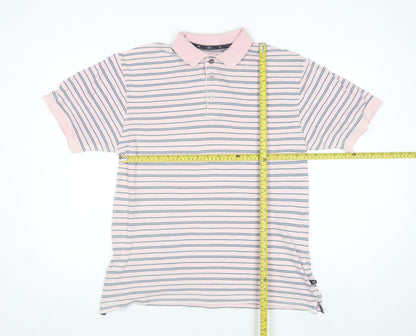 Marks and Spencer Men’s Pink Striped Short Sleeve Polo Shirt Size S