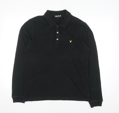 Lyle & Scott Men's Black Long Sleeve Polo Shirt Size L Cotton