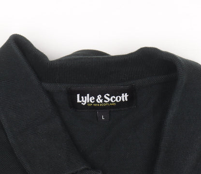 Lyle & Scott Men's Black Long Sleeve Polo Shirt Size L Cotton