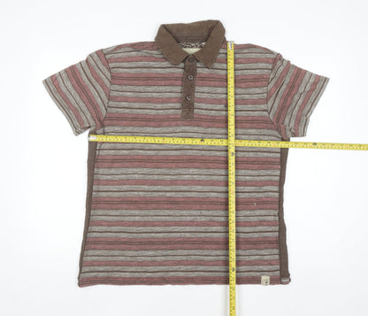 Rocha John Rocha Men's Brown Striped Cotton Polo Shirt M