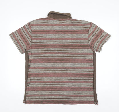 Rocha John Rocha Men's Brown Striped Cotton Polo Shirt M