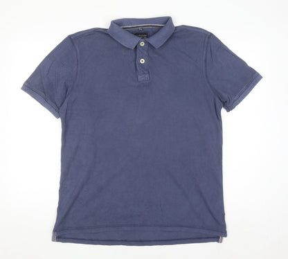 Boston Crew Men's Blue Cotton Polo Shirt Medium Short Sleeve