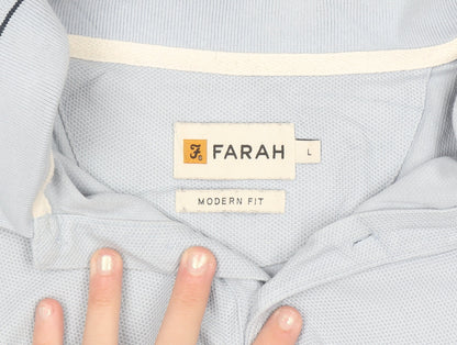 Farah Men's Light Blue Modern Fit Cotton Polo Shirt L