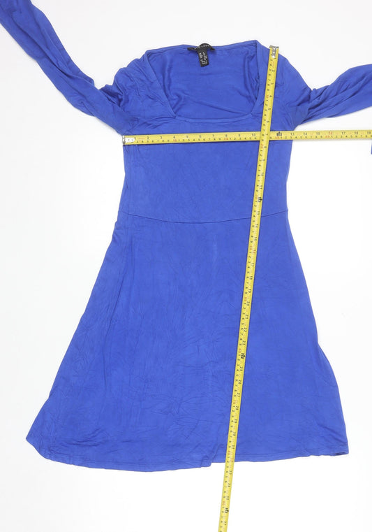 New Look Women’s Blue Fit & Flare Long Sleeve Stretch Dress Size 8