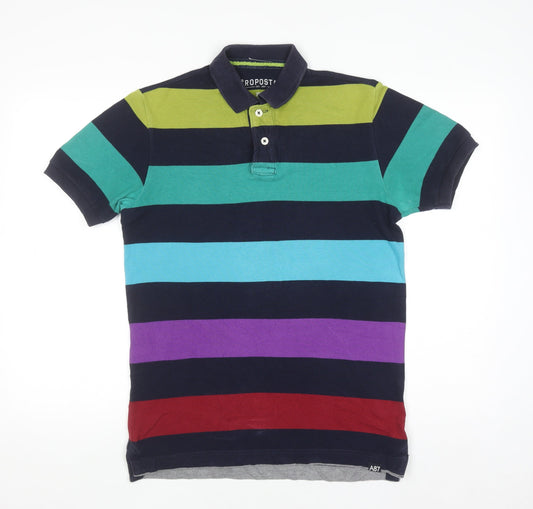 Aéropostale Men's Multicoloured Striped Polo Shirt XS Cotton