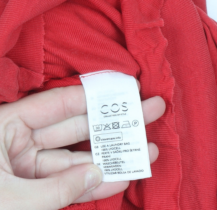 COS Women's Red Shift Dress S 3/4 Sleeve Boat Neck Casual Lightweight