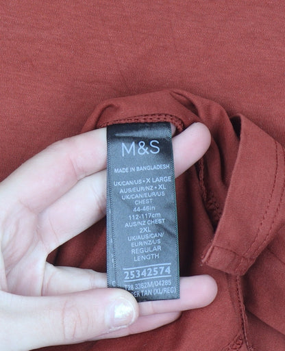 Marks and Spencer Men’s Brown XL Cotton Short Sleeve Polo Shirt
