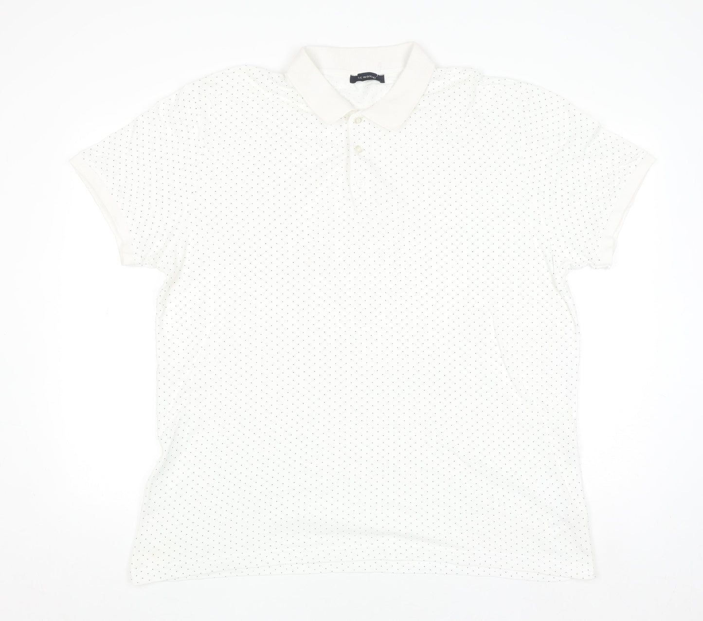 LC Waikiki Men's White 2XL Polka Dot Cotton Polo Shirt