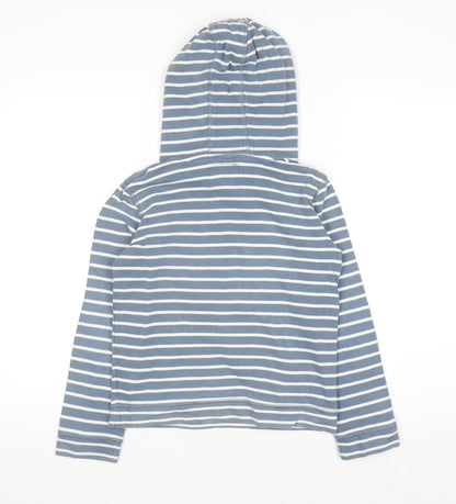 John Lewis Boys Blue Striped Cotton Pullover Hoodie Size 10 Years