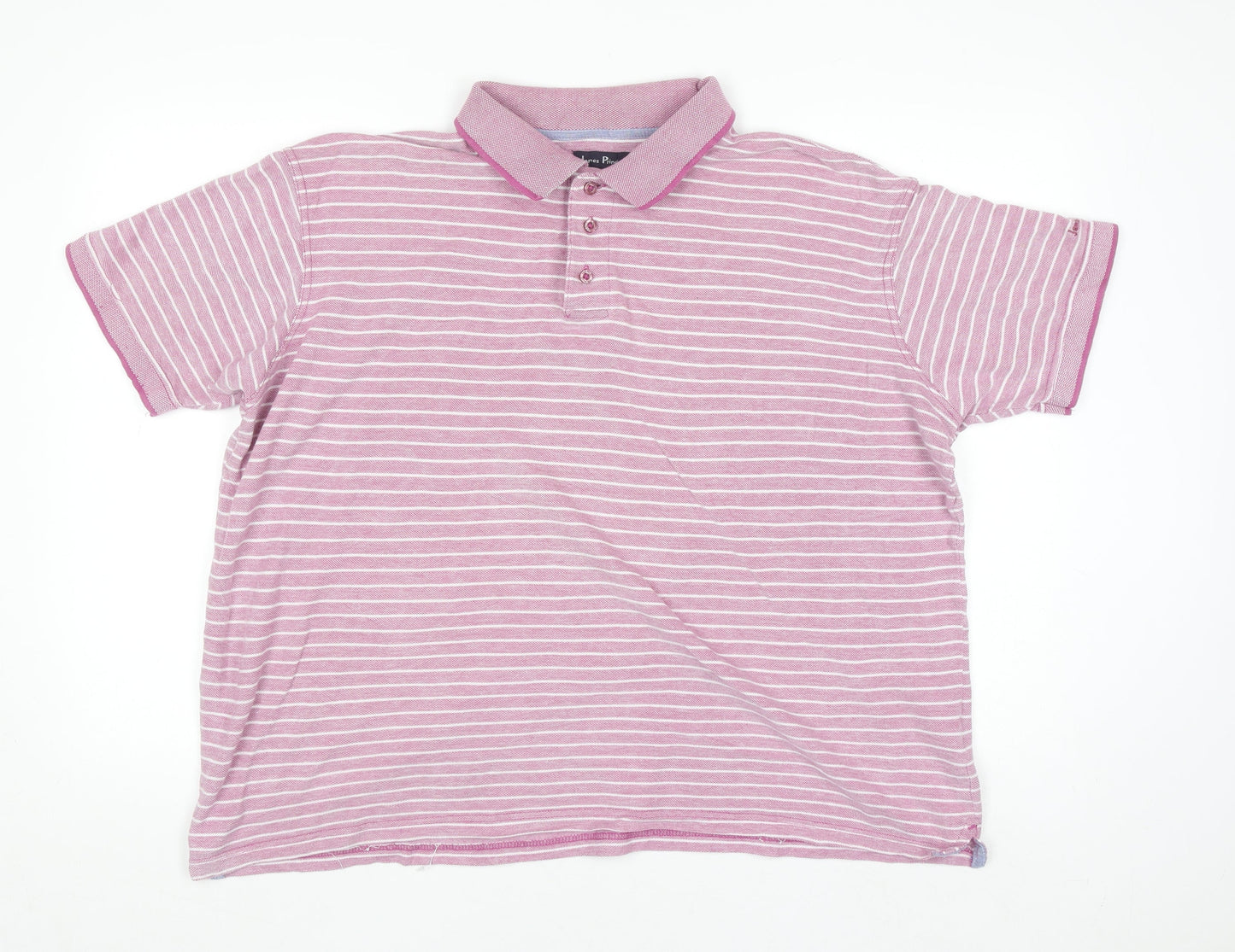 James Pringle Men's Pink Striped Cotton Polo Shirt Size L