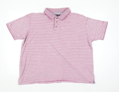 James Pringle Men's Pink Striped Cotton Polo Shirt Size L