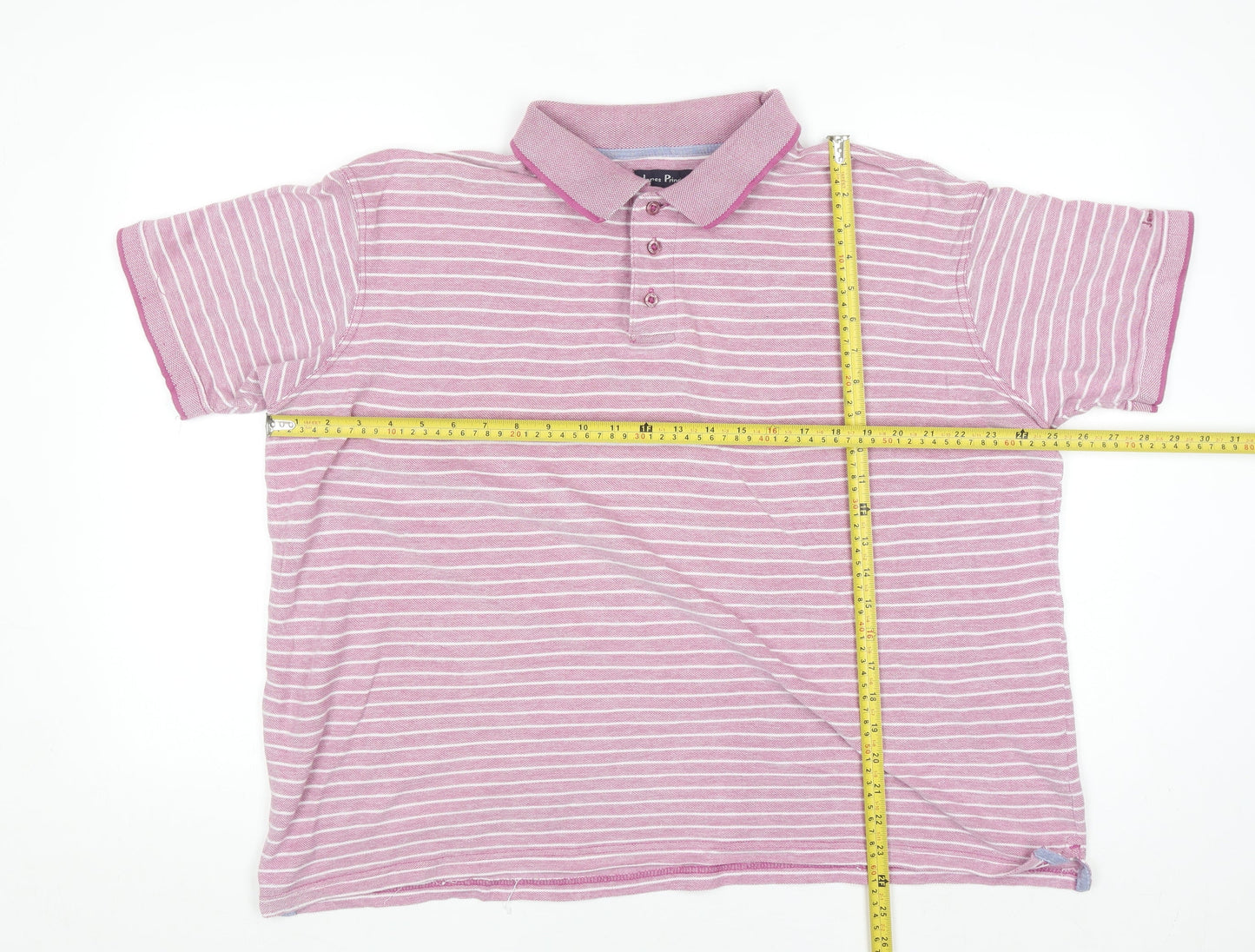 James Pringle Men's Pink Striped Cotton Polo Shirt Size L