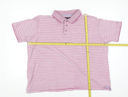 James Pringle Men's Pink Striped Cotton Polo Shirt Size L