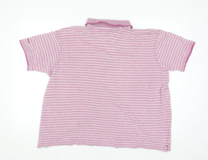 James Pringle Men's Pink Striped Cotton Polo Shirt Size L