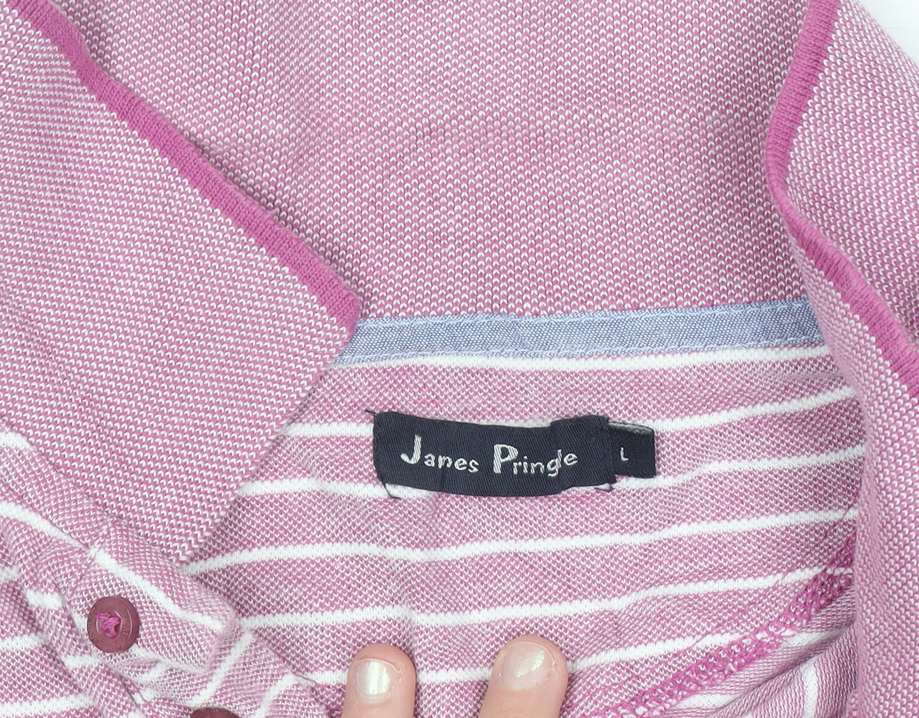 James Pringle Men's Pink Striped Cotton Polo Shirt Size L