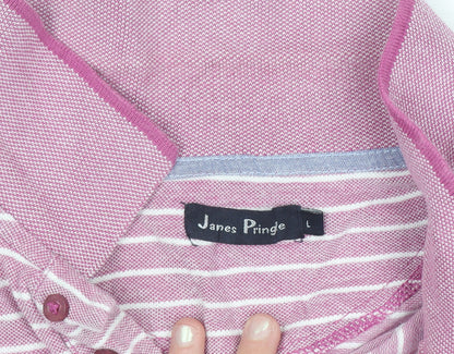 James Pringle Men's Pink Striped Cotton Polo Shirt Size L