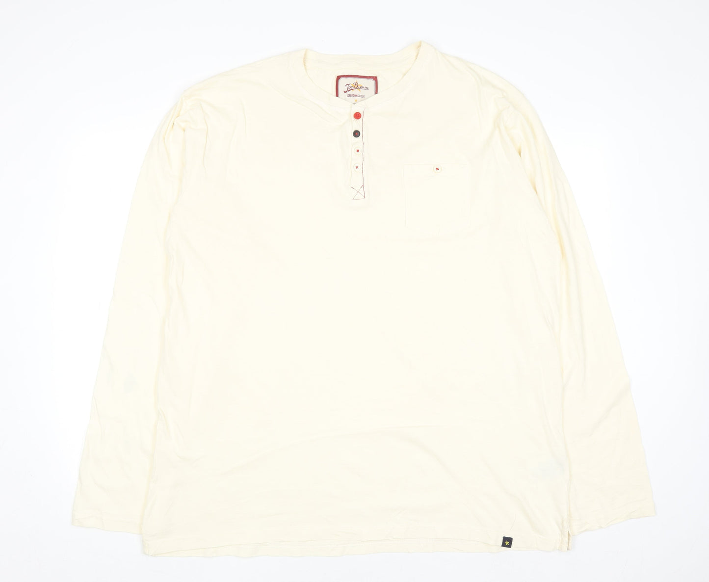 Joe Browns Men's Ivory 2XL Long Sleeve Henley Cotton Casual Top