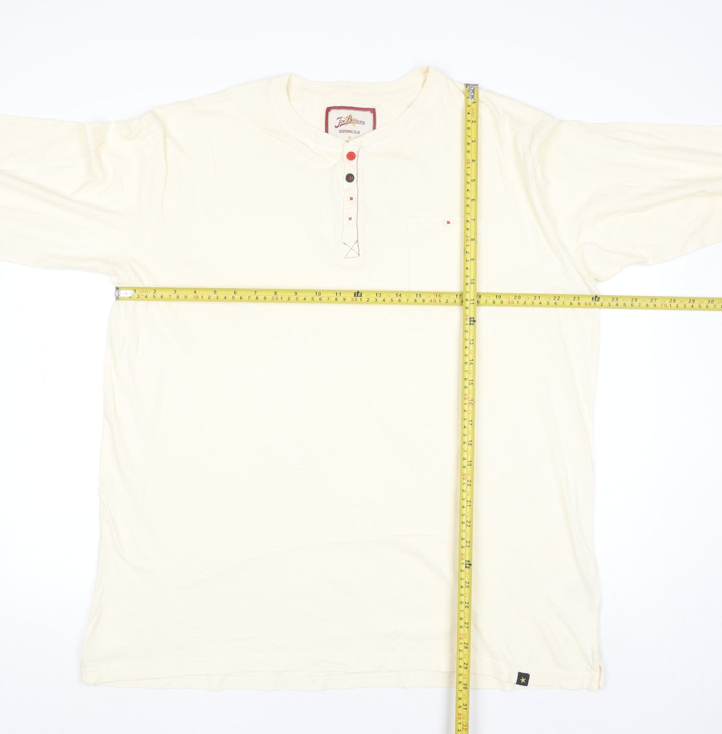 Joe Browns Men's Ivory 2XL Long Sleeve Henley Cotton Casual Top
