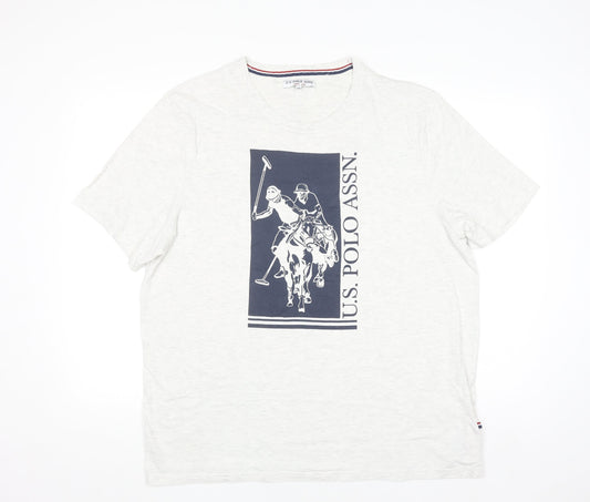 U.S. Polo Assn. Men's Light Grey Marl Graphic T-Shirt XXL