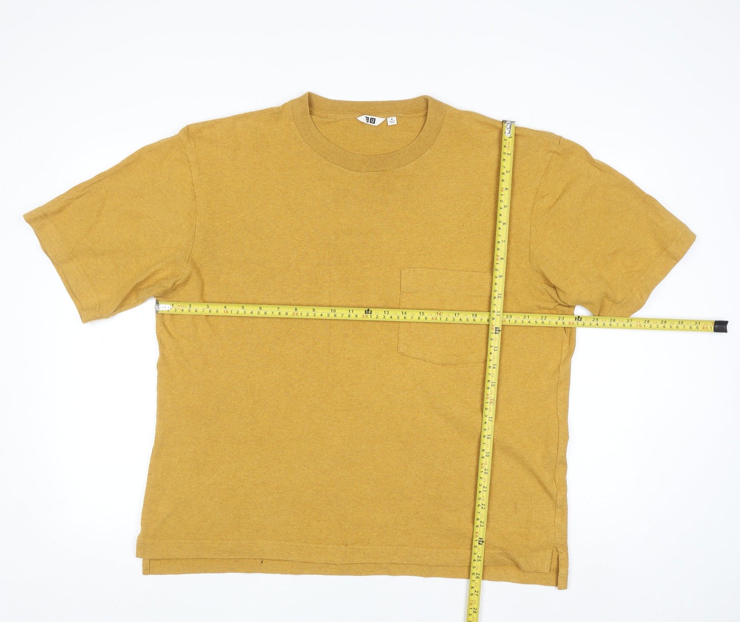 Uniqlo Men Yellow Cotton Crew Neck Pocket T-Shirt Size M
