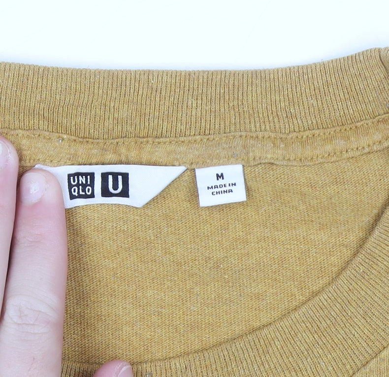 Uniqlo Men Yellow Cotton Crew Neck Pocket T-Shirt Size M
