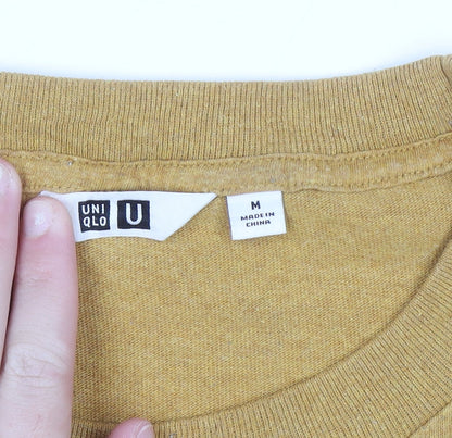 Uniqlo Men Yellow Cotton Crew Neck Pocket T-Shirt Size M