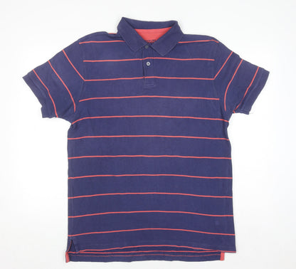 Charles Tyrwhitt Men's Blue Striped Cotton Polo Shirt Size L