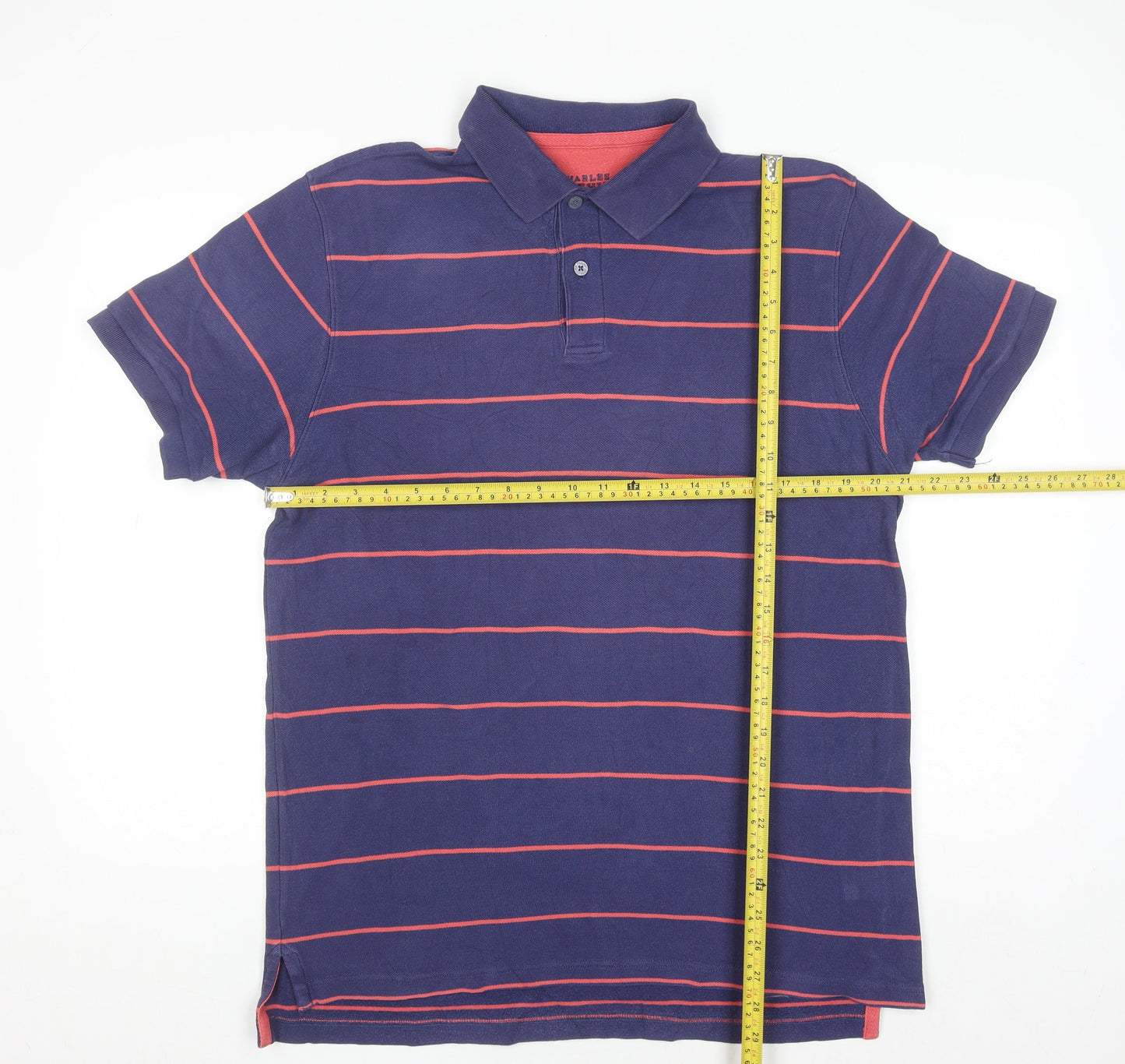 Charles Tyrwhitt Men's Blue Striped Cotton Polo Shirt Size L