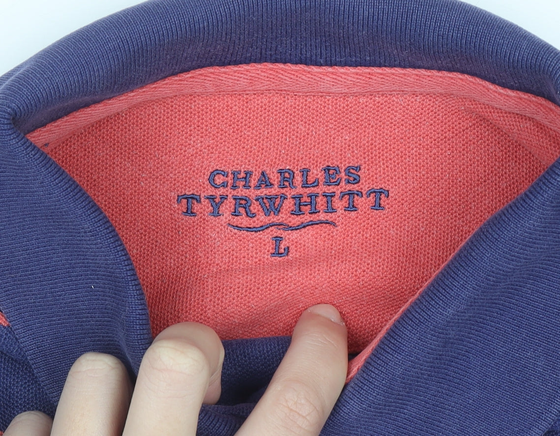 Charles Tyrwhitt Men's Blue Striped Cotton Polo Shirt Size L