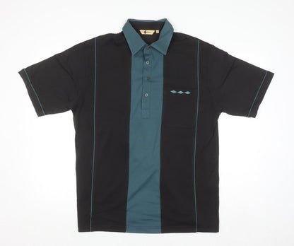 Gabicci Mens Black Retro Colourblock Short Sleeve Polo Shirt L