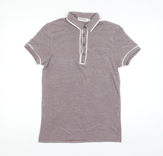 Topman Men’s Brown Short Sleeve Polo Shirt Size S Collared Cotton Blend