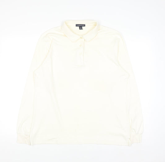 Lands' End Womens Ivory Long Sleeve Cotton Polo Shirt M 10-12