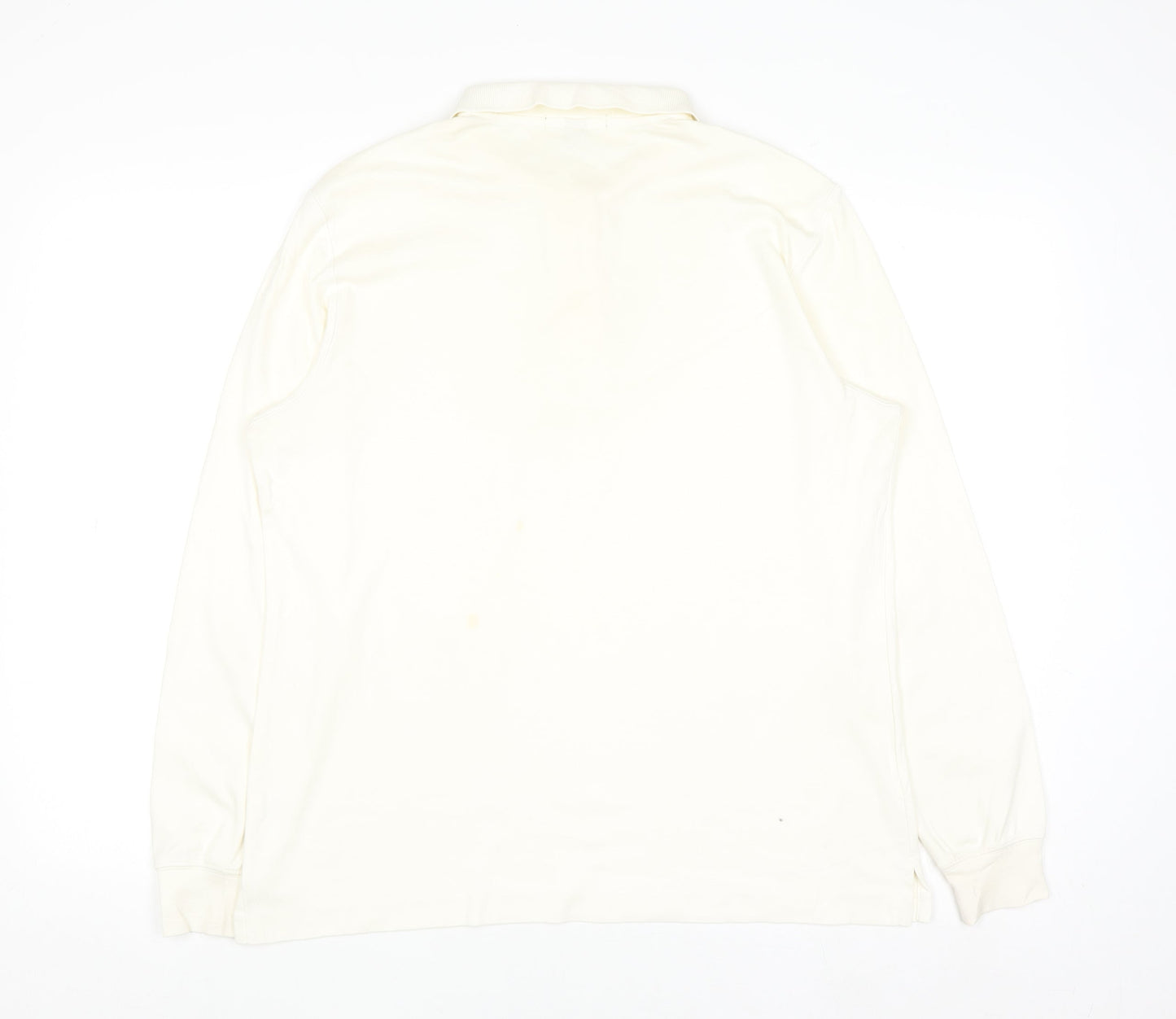 Lands' End Womens Ivory Long Sleeve Cotton Polo Shirt M 10-12