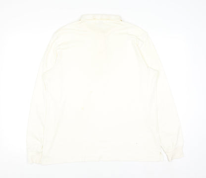 Lands' End Womens Ivory Long Sleeve Cotton Polo Shirt M 10-12