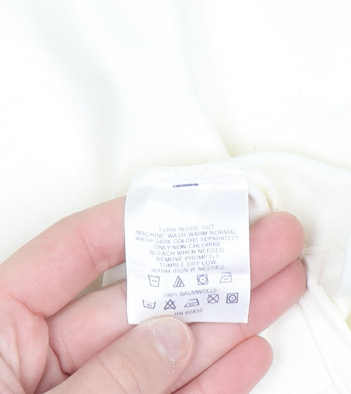 Lands' End Womens Ivory Long Sleeve Cotton Polo Shirt M 10-12