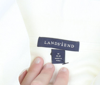 Lands' End Womens Ivory Long Sleeve Cotton Polo Shirt M 10-12
