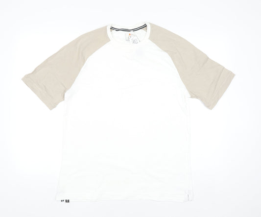 Decathlon Men’s White Beige Colourblock Crew Neck Cotton T-Shirt M